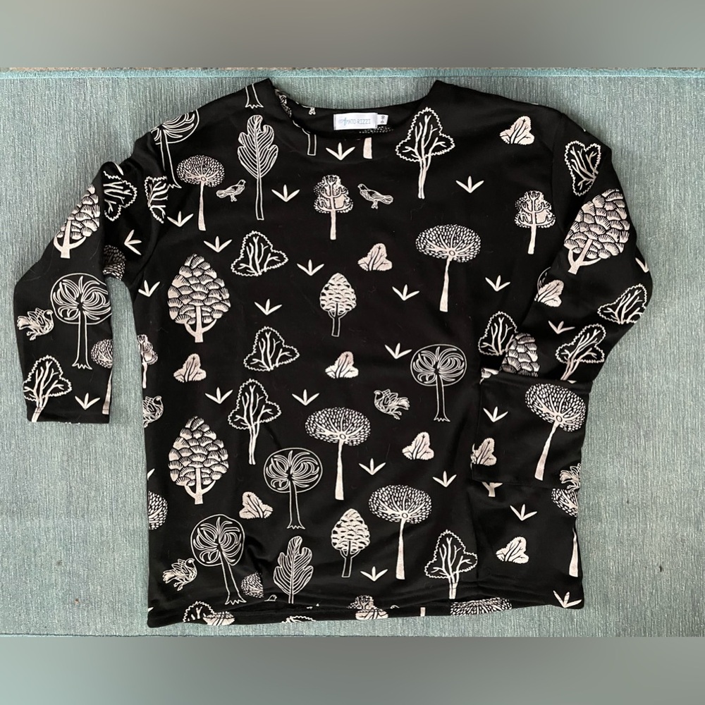 Amato Rizzi Relaxed Fit Whimsical Nature Print Sweatshirt 3/4 sleeves Size 0-10